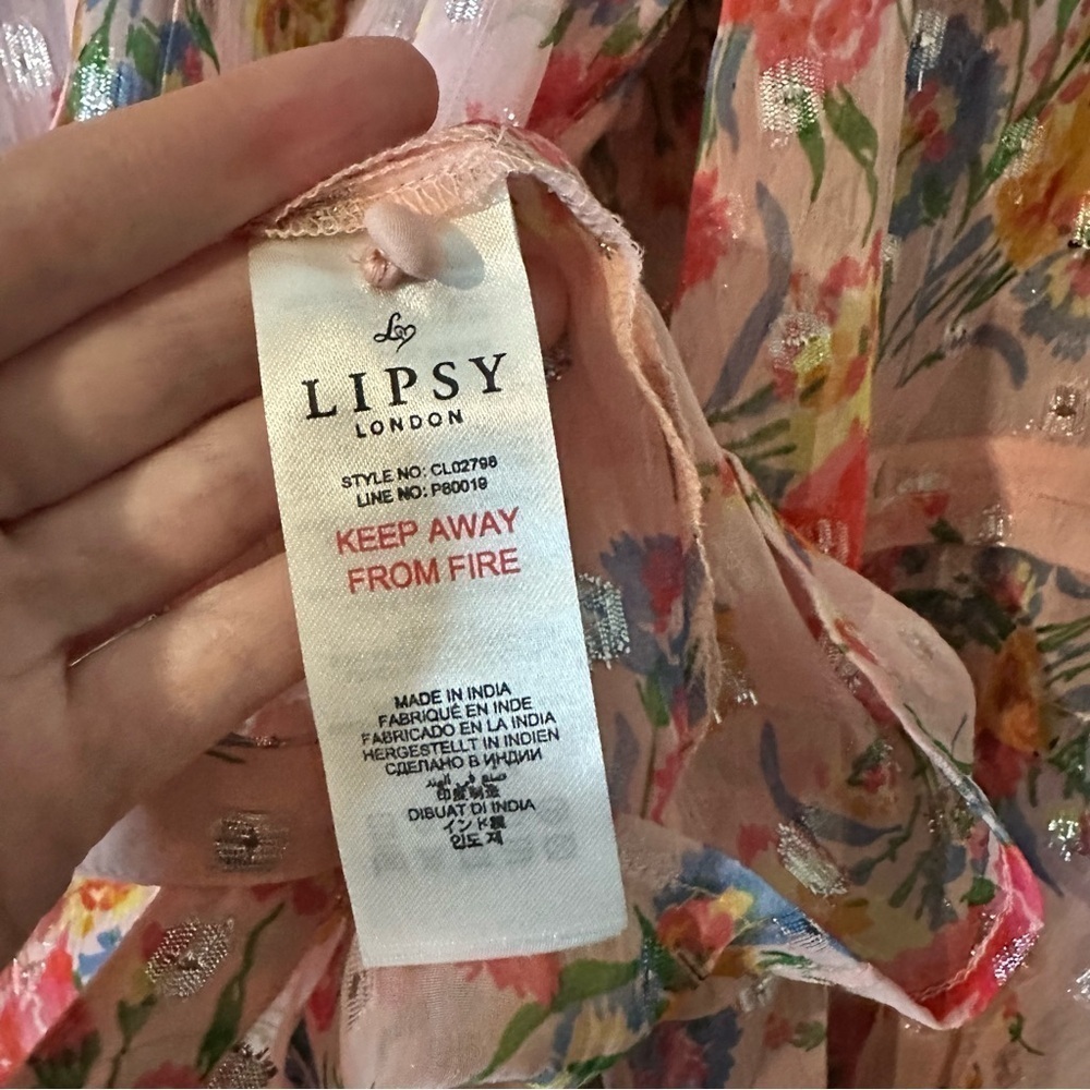 Lipsy Button-Front Multicolour Metallic Floral Top Boho Cottagecore Size 10 - Picture 12 of 14